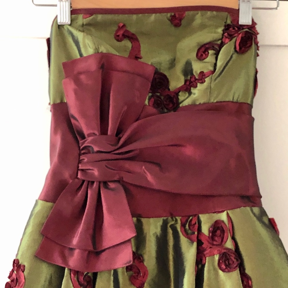 Vintage Jessica McClintock Strapless Olive & Burgundy Party Dress, size 2 - Picture 11 of 13